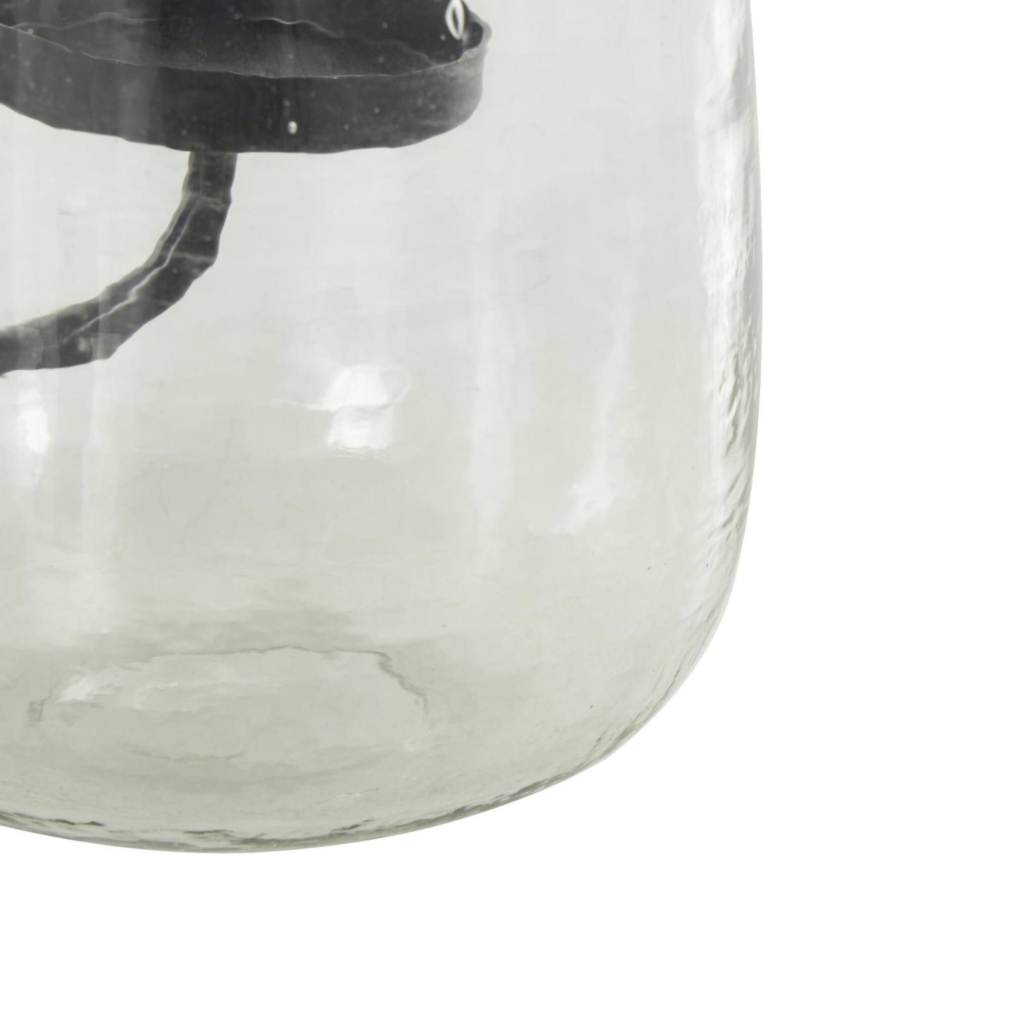9" Clear Glass Candle Holder with Black Metal Accents